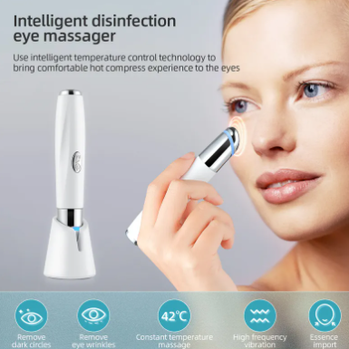 The white Electric Eye & Face Massager resting on its charging stand
